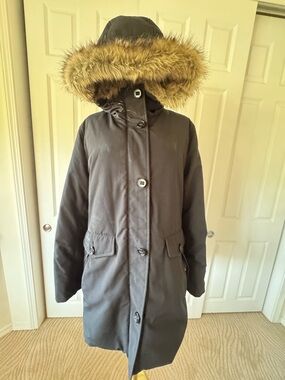 UNIQLO Women’s Black Parka Coat with Faux Fur Hood